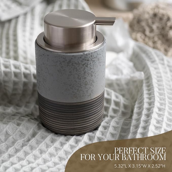 EMPO Ceramic Embossed Press Foam Hand Soap Dispenser - 300ml Large Capacity Facial Cleansing Bottle and Liquid Soap Dispenser for Kitchen Bathroom with Mousse Lotion Pump (Grey)