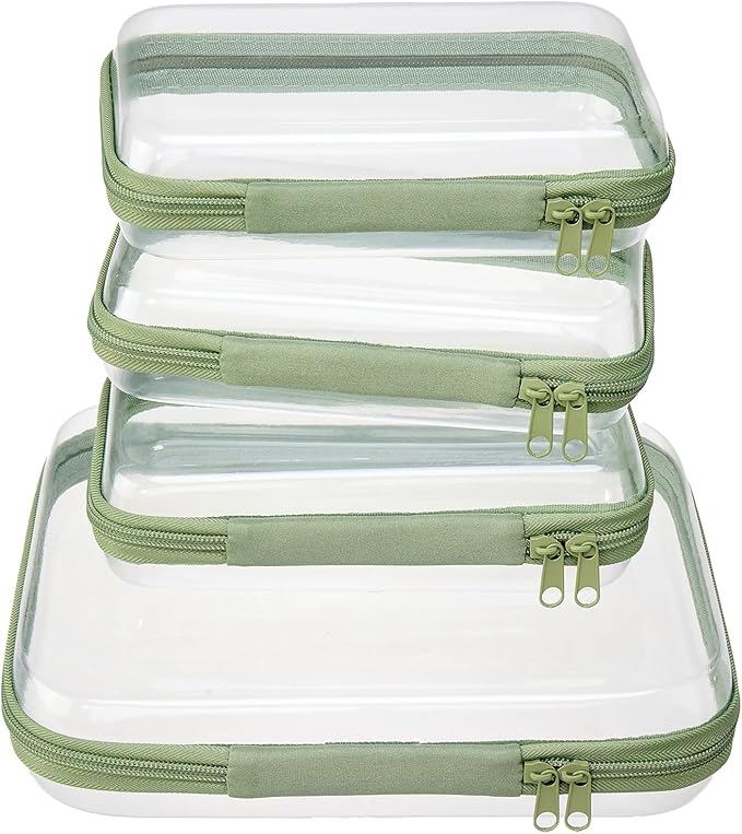 4 pcs Clear Zipper Pouches,Hard Shell Zipper Case,Toiletry Bag for Trave | CLear Diaper Bag, Toiletry Pouch, Travel Organizer, Cosmetic Bag,Toy Storage Bins (M+3S) (Mint Green)