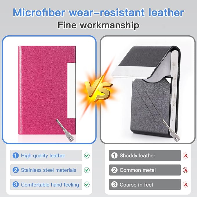 Padike Business Card Holder, Business Card Case Professional PU Leather & Stainless Steel Multi Card Case,Business Card Holder Wallet Credit Card ID Case/Holder for Men & Women. (Rose red)
