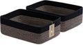 MiniArk Large Shallow Organizing Baskets 15x11x5.1 Inches - Rope Woven Storage Bins for Bathroom, Shelves, Cube Closet, Black Woven Brown 2 Packs