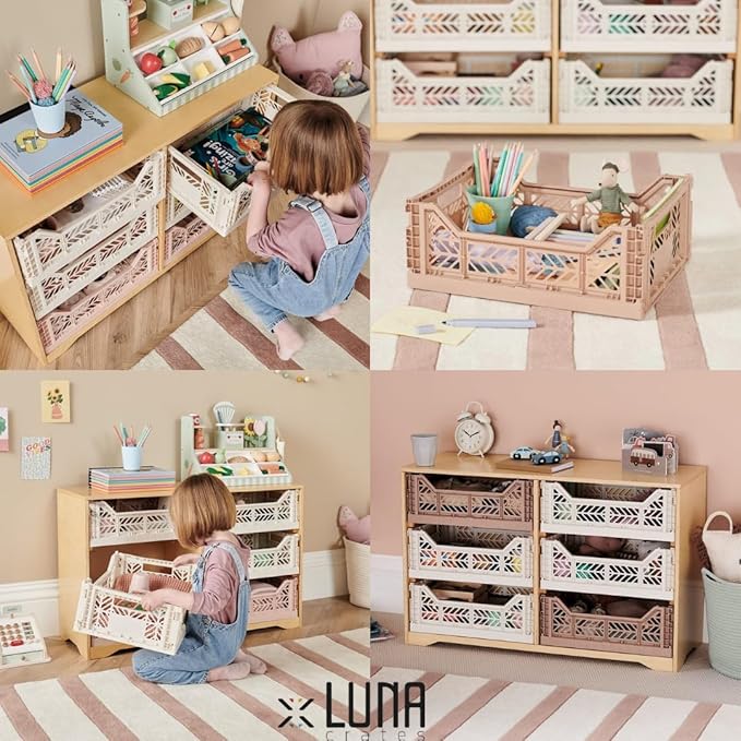 Collapsible Storage Box, Foldable Crate Organizer Bin with Handle, Stackable Crates for Home Organization (Peach-Brown-LightGray, 14L - 3 Pack)