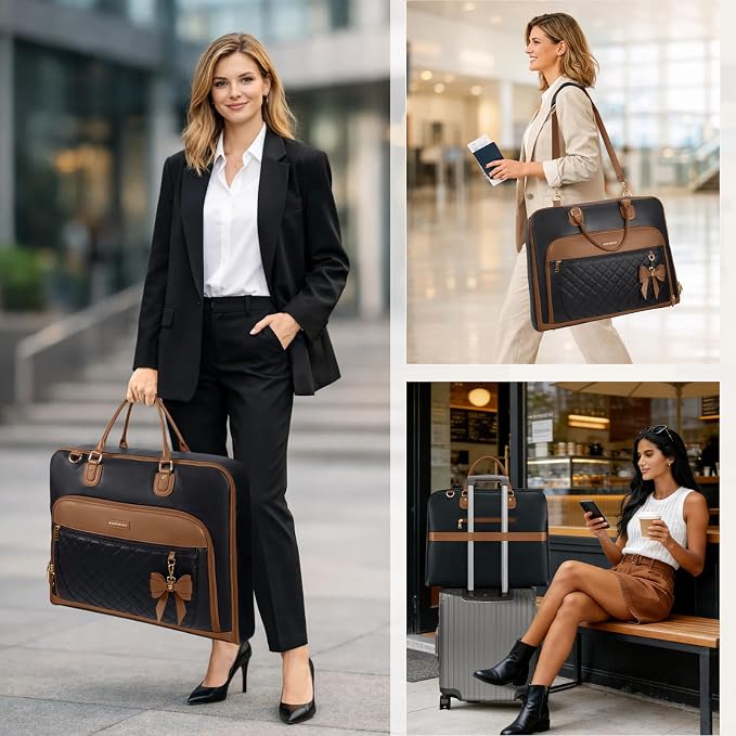 RAINSMORE Garment Bag for Travel Womens Hanging Suit & Dress Travel Bag Foldable Garment Duffle with Pockets & Strap, Carry On Compatible
