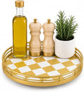 9 Inch Gold Lazy Susan Turntable Organizer, Kitchen Counter Spice Rack Organizer, Rotating Seasoning Tray for Cabinet Pantry, Farmhouse Round Decorative Serving Tray with Guard Rail