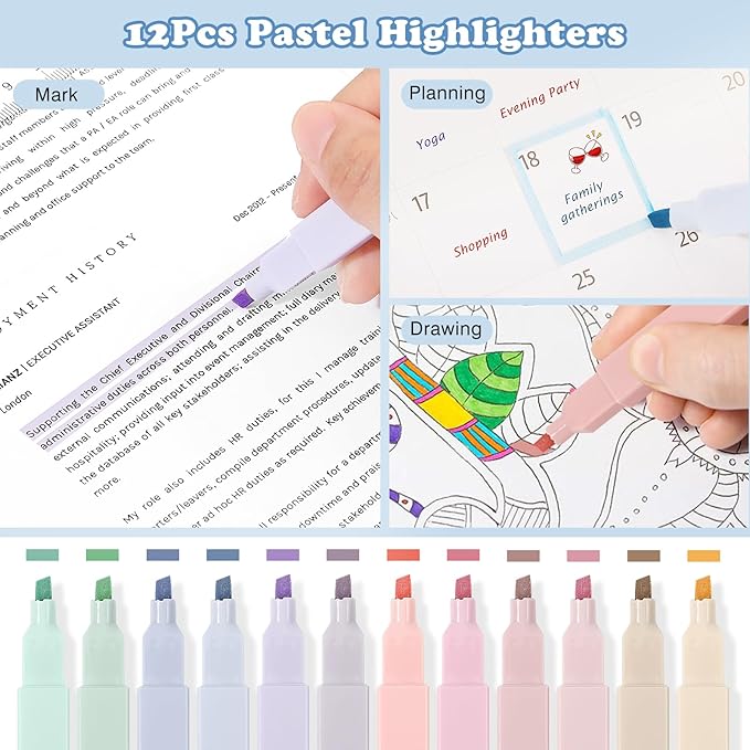 MoKo 60Pcs Aesthetic School Supplies with Cute Pencil Case (Green), 12 Pastel Highlighters, 5 Black Ink Gel Pens, 6 Mechanical Pencil Set 0.5 & 0.7 mm for Students Stationary College Essentials