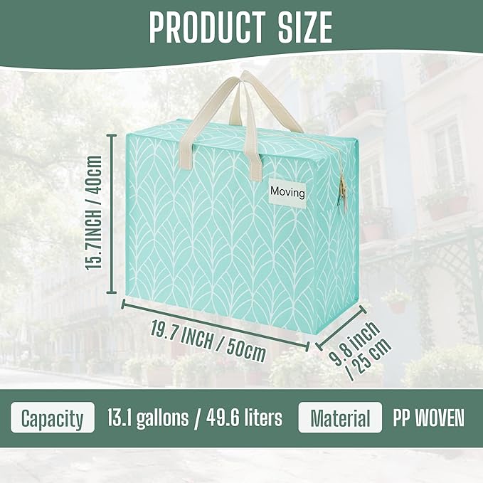 VENO 4 Pack Heavy Duty Moving Bags, Storage Bags, Packing Supplies, Top Zipper, Storage Totes for Camping, Clothes, Bedding, Comforters, Pillows (13 Gallon,Evergreen, 4 Pack)