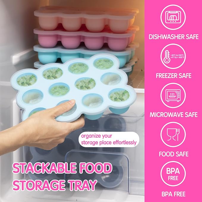 Silicone Freezer Tray with Lid, 12x1.5oz Baby Food Storage Container | Baby Food Freezer Tray, Easy Puree Meal Prep, BPA-Free Food Grade, Homemade Baby Food, Dishwasher Safe, Microwave Safe