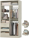 36 Inches Modular Closet Drawers System, 3FT Wood Closet Organiser with Closed & Half-Open Drawers, Walk-in Freestanding Wardrobe Storage Cabinet with 6 Shelves, White Oak (36"L x 15" W x 80" H)