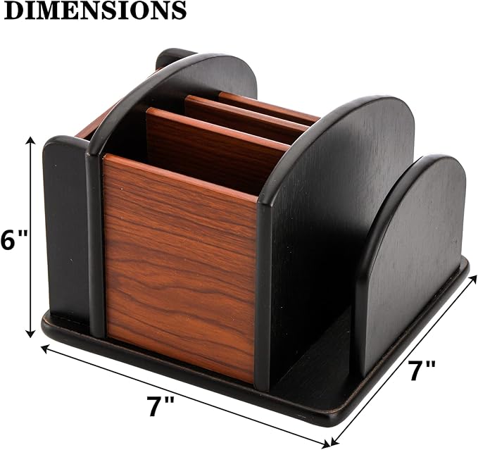 DEAYOU Wood Rotating Remote Caddy, Spinning Remote Control Holder for Table, 6-Compartment Wooden Revolving Office Supplies Desktop Storage Organizer for Pen, Pencil, Mail, Desk, Home, Living Room