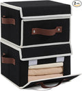 2PCS Storage Bins Box with Lids Front Opening Window Decorative Cotton Linen Fabric Basket PU Leather Handles PP Board Foldable Washable Shelf Closet Organizer Container (Black, Small)