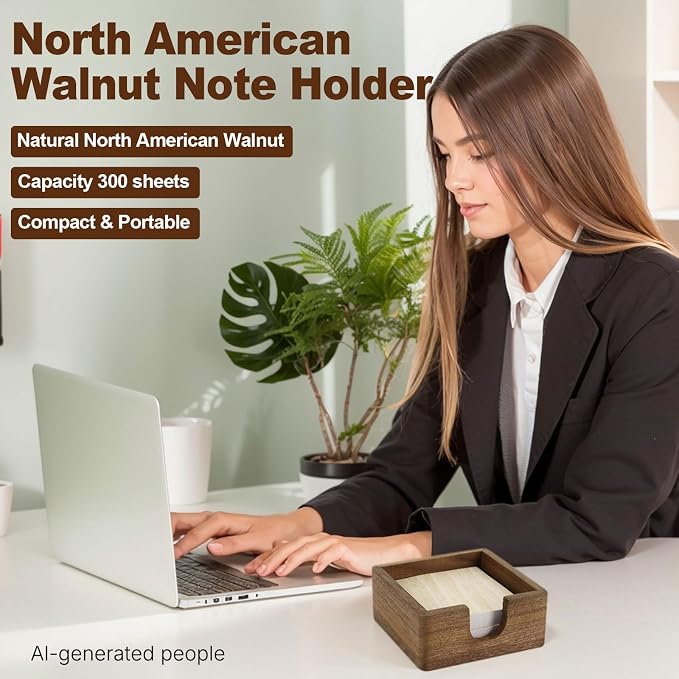 Buqoo North American Black Walnut Wood Sticky Note Holder | Pad Holder for Desk, Memo Holder Paper Dispenser, Desktop Accessories Organizer for Office School Home