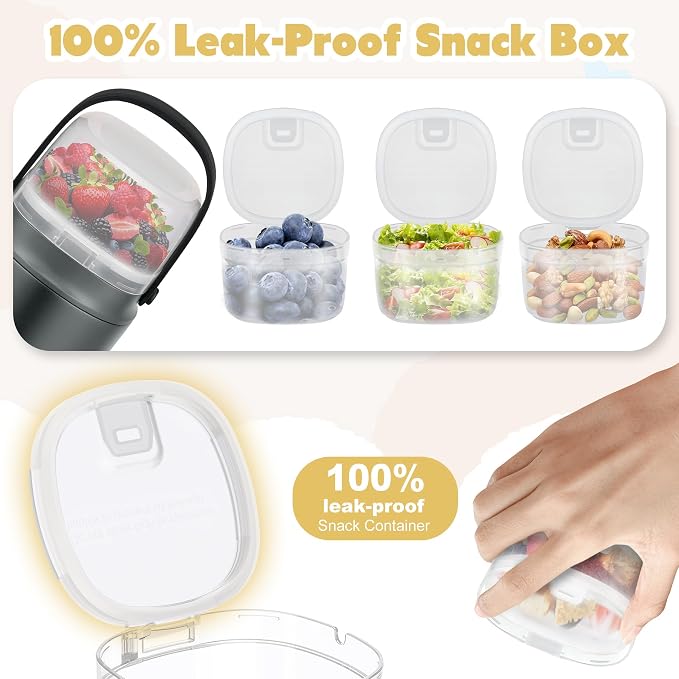 2 - in - 1 Soup Thermo for Hot Food 14oz with Snack Box Container Leak Proof Insulated Lunch Container Kids and Adults Stainless Steel Double Wall Vacuum Wide-mouth Thermal with Spoon and Handle