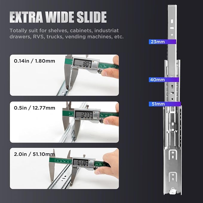 SLIDEWAY 200 Lbs Heavy Duty Drawer Slides 1 Pair 8 10 12 14 16 18 20 22 30 32 40 Inch Full Extension Ball Bearing Sliding Rails Cabinet Runners Tracks Tool Box Glides-22