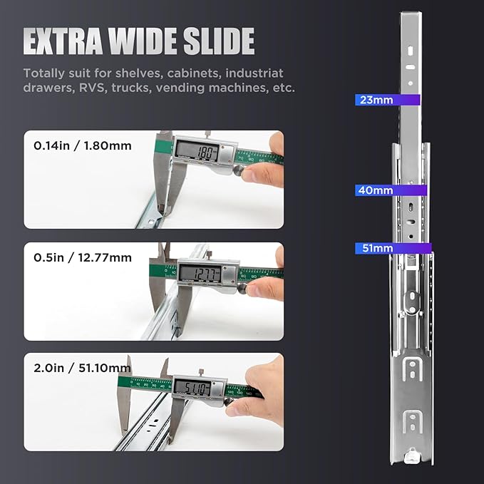 SLIDEWAY 200 Lbs Heavy Duty Drawer Slides 1 Pair 8 10 12 14 16 18 20 22 30 32 40 Inch Full Extension Ball Bearing Sliding Rails Cabinet Runners Tracks Tool Box Glides-24