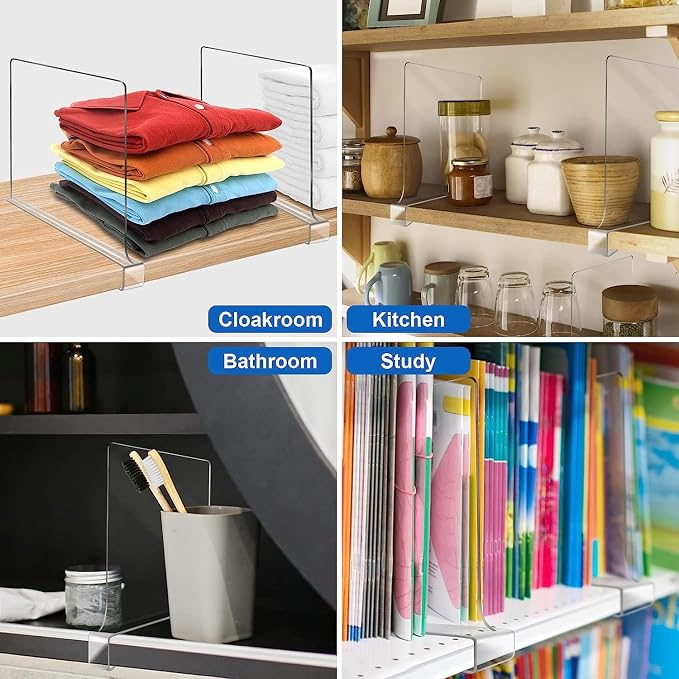 Acrylic Shelf Dividers for Closet Organization 18PCS Closet Shelf Divider Closet Dividers for Shelves Shelf Organizer for Closet Shelf Organizer for Wood Closet Separator Clear