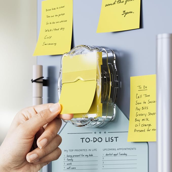 SMART&COOL Magnetic Pop-Up Note Dispenser for 3 x 3 in Accordion-Style Sticky Notes, Sticky Note Holder for Fridges, File Cabnets or Office Supplies, Includes 50 Sheets of Sticky Notes, Clear