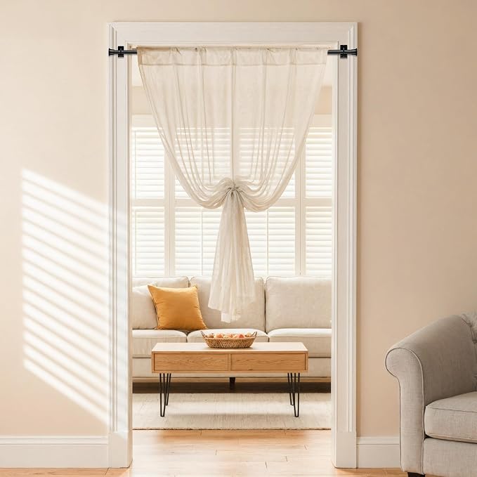 4PCS Spring Tension Curtain Rods 24 to 46 Inch Black Tension Rod Spring Curtain Tension Adjustable Curtain Rods for Kitchen, (With 4 Set Rod Holder)