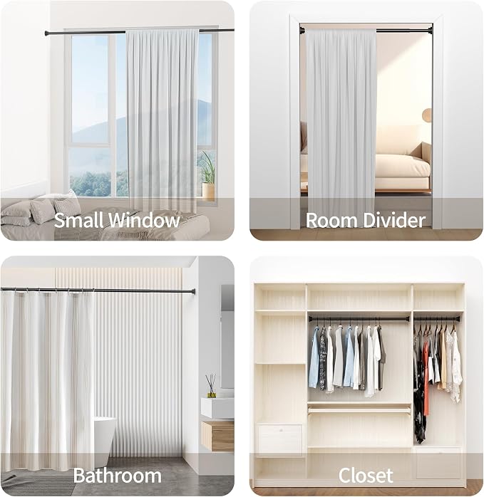 Mcrbeay Shower Curtain Rod, 1" Diameter Heavy Duty Tension Shower Rod, Non Slip Adjustable 28-46 inch No Drilling Shower Curtain Rods Spring Tension For Bathroom, Shower Stall, No Rust, Black
