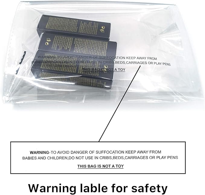 The Elixir Packaging 400 Count 10 x 13 Clear Poly Bag with Suffocation Warning Reclesable Transparent Plastic Tote Backpack Mailer Bag, Food Grade Material, 1.5 Mil Thickness