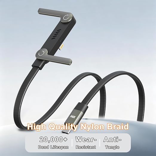 2-in-1 Invisible Holder Charger Cable, 30W PD Fast Charging Sideways Cord with Built-in Phone Stand, 90 Degree USB-C to Lightning Cable for iPhone 14/13/12/11/X/XR, iPad (2Pack)