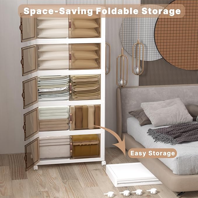 UAMFURI Extra Large Stackable Storage Bins with Lids & Wheels, Foldable Plastic Storage Bins (1, White, 30"×20"×80")