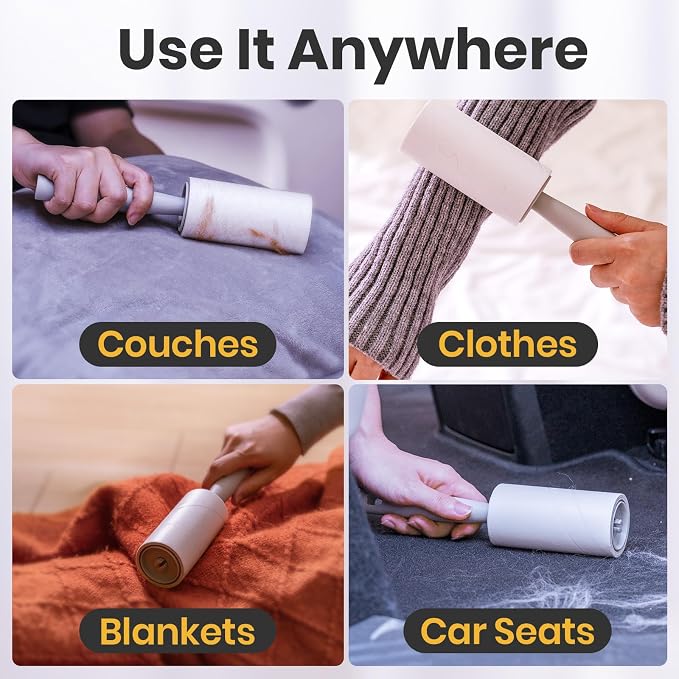 DELOMO Lint Roller for Pet Hair Extra Sticky, Mega Value Set of 600 Sheets | 2 Handles + 6 Rollers, Clean Faster for Clothes, Couch, Bedding, Furniture & Car, Easy Peel Design for Multi-Pet Homes