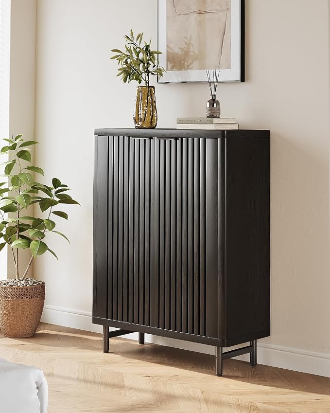 LITTLE TREE 6-Tier Shoe Cabinet with Doors for Up to 24 Pairs, Large Wooden Shoe Storage Cabinet with Adjustable Shelves, Black Freestanding Shoe Organizer Cabinet for Entryway, Hallway