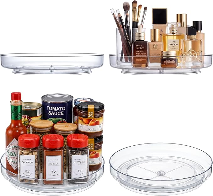 2 Pack 9 Inch Clear Acrylic Lazy Susan, Non-Skid Turntable Organizer for Cabinet, Kitchen, Pantry Organization Storage, Refrigerator, Vanity Makeup, Bathroom Countertop Organizing, Rotating Spice Rack