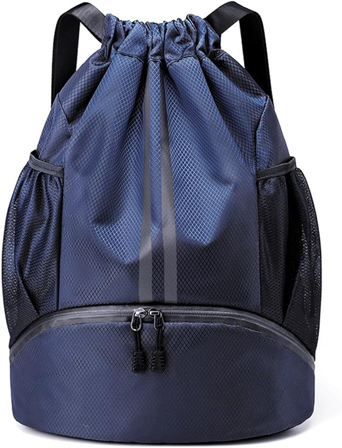 Hoedia Sports Drawstring Backpack - String Swim Gym Bag with Shoes Compartment and Wet Proof Pocket for Women&Men