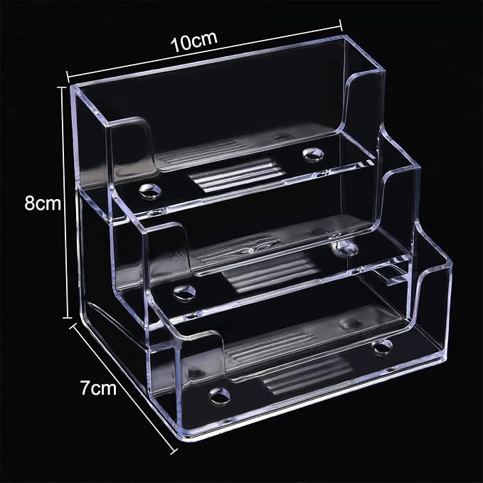 TecUnite 4 Pieces Business Card Holder for Desk 3 Tiers Clear Acrylic Stand for Business Card Organizer Storage Holder Display for Office and Company, 180 Cards Capacity