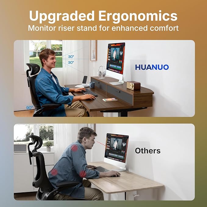 HUANUO 32 x 21 Standing Desk with 2 Drawers, C-Clamp Compatible, Walnut