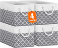 Fab totes Storage Bins 4-Pack, Foldable Storage Baskets for Organizing Toys, Books, Shelves, Closet, Large Storage Box with Rope Handles, Sturdy Organizer Bins,Clover Grey