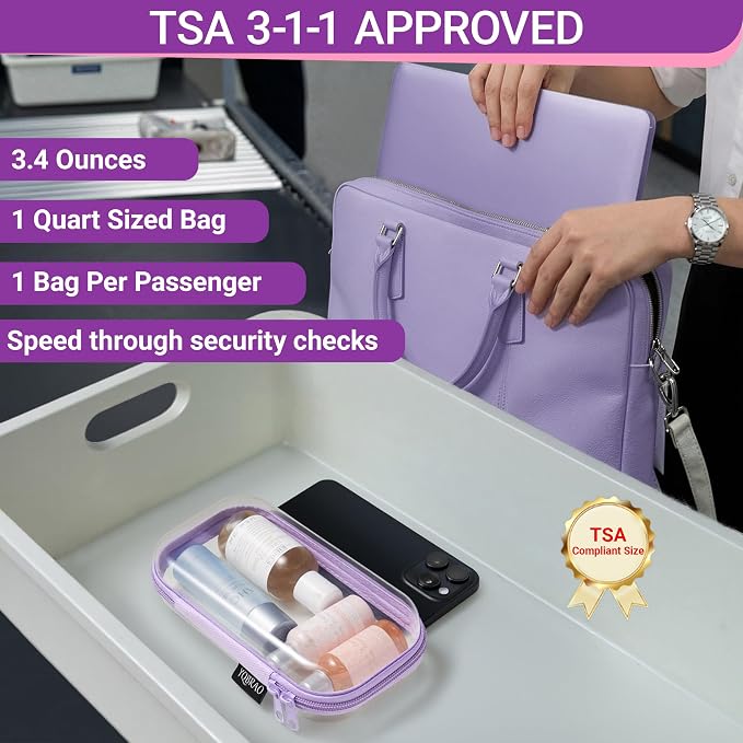 6 Pack Purple Clear Hard Shell Beauty Organizer (2M+4S), 1.2mm Heavy Duty Crush-Proof Cosmetic Case, Reinforced YKK Zippers, Stadium Approved Security Bag for Skincare & Electronics, Multi-Size Set