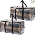 2-Packs Extra Large Heavy Duty Moving Bags, Waterproof Storage Totes with Handles & Zippers Storage Bags Totes for Clothes Packing, Dorms, College Supplies, Space Saving, Clear