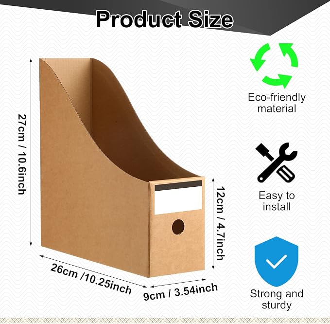 Thenshop 24 Pcs Cardboard Magazine File Holder Organizer, Desk File Organizer Box Foldable Book Bin Papers Storage Folder with Label for School Classroom Office Supplies(Classic,Brown)