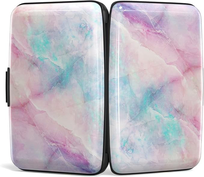 Credit Card Holder, Mini Aluminum Card Wallet RFID Blocking Slim Metal Hard Card Case for Women Men, Colorful Marble