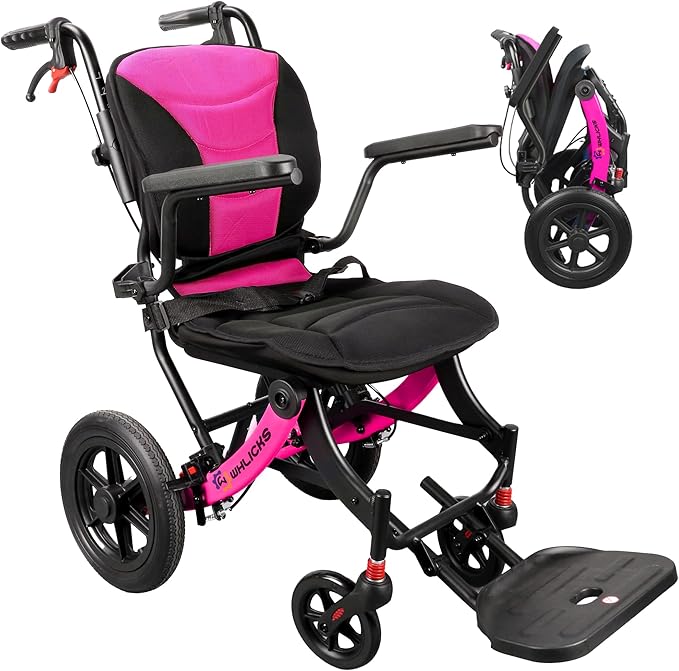 Wheelchairs for Adults Ergonimic Transport Chair Lightweight Foldable with Telescopic Handle 11-inch Big Wheels for All Terrains Travel Wheelchair with Removable Cushion