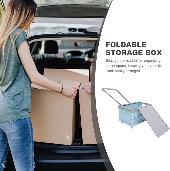Cabilock Wheeled Storage Bin with Lid 16.53X11.41X9.44In Foldable Rolling Organizer for Clothes Toys Books Groceries Stackable Storage Container for Home Car Trunk