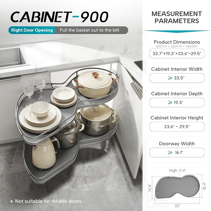 Blind Corner Cabinet Pull Out Organizer, Heavy Duty 2-Tier Soft Close System, Fits 12”-18” Cabinets, Left/Right Adjustable Magic Corner Storage for Kitchen Cabinets