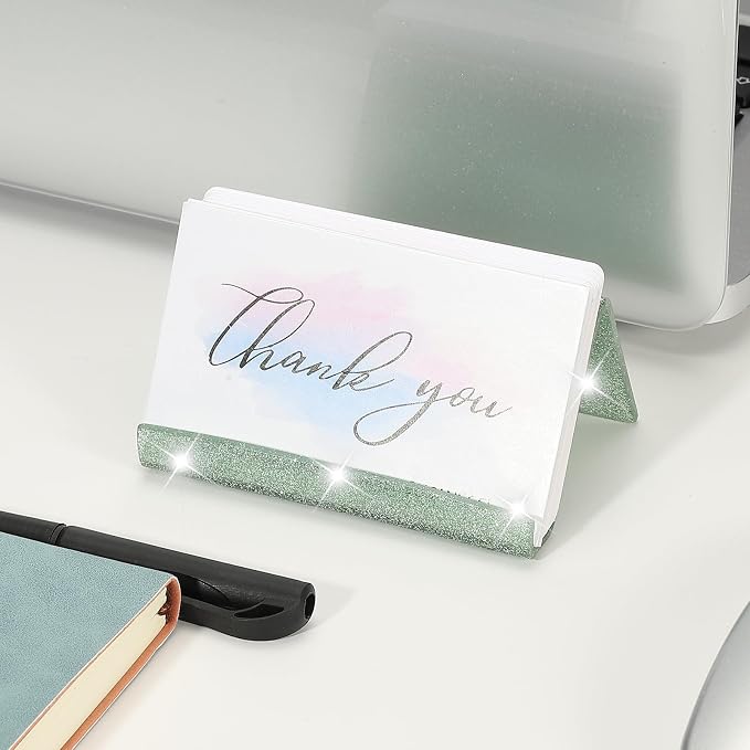 PATIKIL Business Card Holder for Desk, Acrylic Business Card Holders Shine Card Stand Organizer Cards Display for Office Exhibition, Light Green