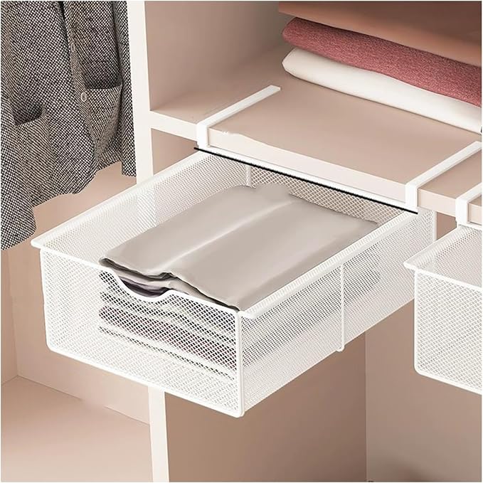 Pull Out Cabinet Storage Basket,Stackable Detachable Baskets Closet Organiser,Easy Pull Out Drawer Dividers for Closet,for Kitchen Office Wardrobes Cupboard Storage(White,37x22x12.5cm)
