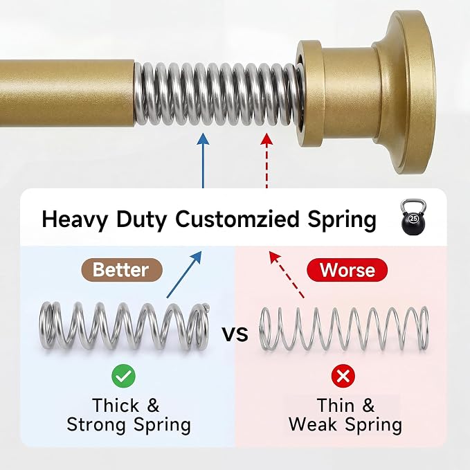 BRIOFOX Gold Tension Curtain Rod 24 to 94 Inch(2-7.8ft) - Stainless Steel Spring Tension Shower Curtain Rod, No Drilling Satin Gold Tension Rod for Curtains or Windows