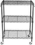 WDT 3-Tier Storage Shelves, Heavy Duty Metal Shelves Wire Rack Shelving Unit, Adjustable Shelf with Wheels for Home Office Garage Kitchen Bathroom, 24" D x 14" W x 32" H
