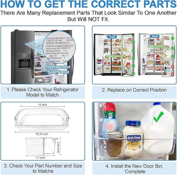 UPGRADED WPW10710203 Refrigerator Door Bin Compatible With Whirlpool Kenmore Refrigerator Door Shelf W10710203 W10451871 Whirlpool Shelf Replacement WRS571CIHZ01 WRS588FIHZ00 WRS571CIHZ04 WRS571CIDM01