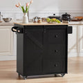 ONBRILL 31.5" Farmhouse Kitchen Island with Drop Leaf & Power Outlet, Rolling Kitchen Cart with Sliding Barn Door, Portable Island Table with 3 Drawers, Spice Rack & Towel Holder