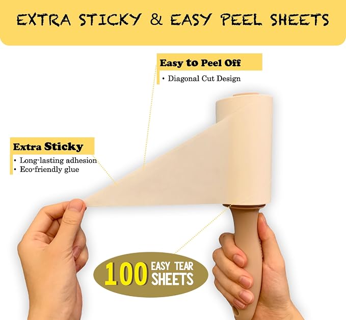 Lint Roller Refills 4", 600 Easy Tear Sheets, for Evercare, Extra Sticky | 6-pack, 100 sheets each. 3 Durable Ergonomic Handles. Removes pet hair, lint, dust from clothes, furniture & cars.