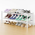 Smiry Long Bamboo Shoe Rack, 2 Tier Free Standing Wooden Shoe Organizer, Stackable Wood Shoe Storage Shelf for Closet, Entryway, 12 Vertical Slats, One-piece Standard Legs, 33.7"x11"x13", White