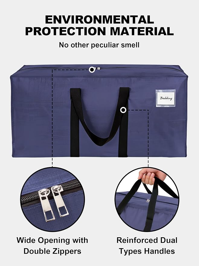 HOMESURE Supports 200lbs Heavy Duty Moving Bags - Strong Zipper & Wrap-Around Handles - Water-Resistant Storage Totes, Durable Alternative to Moving Boxes - 40 Pack - Blue