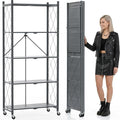 DEANIC 70.7" Tall Extra Large 5-Tier Folding Storage Shelf with Wheels, No Assembly Collapsible Metal Rack with Leveling Feet for Garage, Pantry, Basement, Vendor Display, Kitchen(Gray,1 Pack)