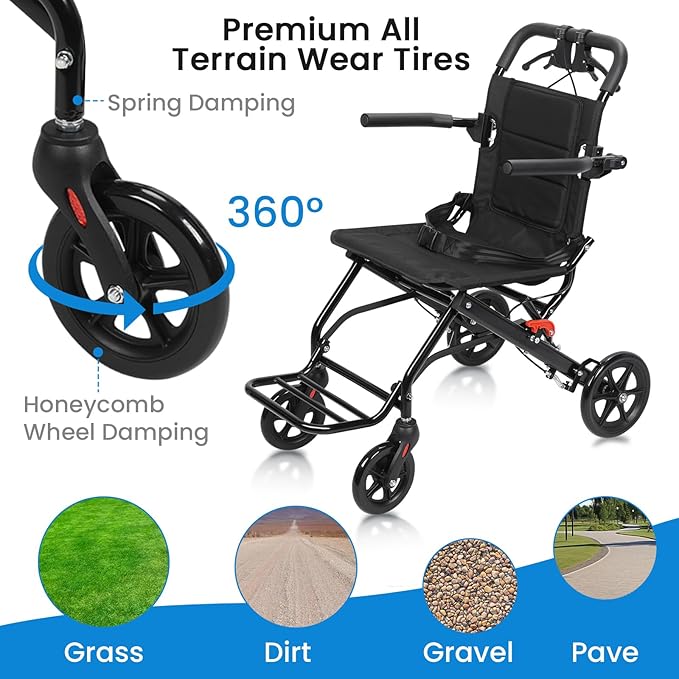Portable Folding Transport Wheelchair,Transport Wheelchair Lightweight Foldable,Tran Sport Wheelchairs Lightweight Foldable Wheel Chair for Adults,Travel Wheel Chair for Elderly (Black No Pull Rod)