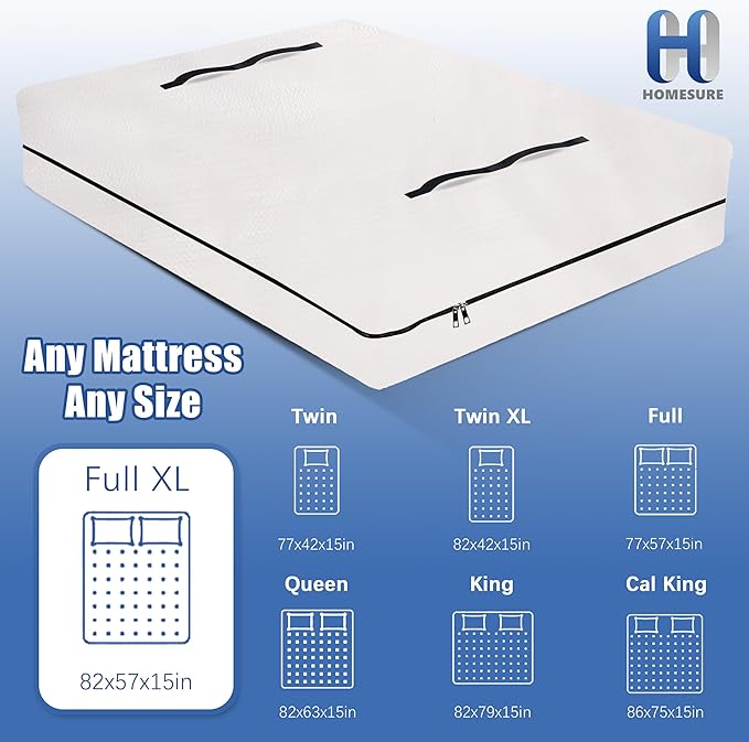 HOMESURE 2 Pack Mattress Bags for Moving and Storage with 8 Handles - Mattress Cover for Moving - Heavy Duty, Strong Zipper Closure, Moving Supplies & Moving Bag - Semi-Transparent, Full XL